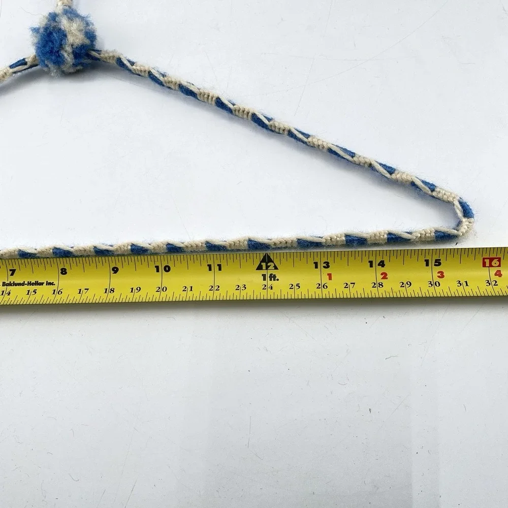 Vtg Crochet Yarn Covered Hangers Pom Pom Sturdy Double Wire Anti Slip Boho (b)